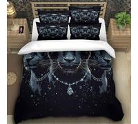 TZOVPCDFA Black Panther 3D Printing Duvet Cover Set Bedding Leopard Microfiber And Pillowcase Hidden Zipper Children Teenagers Super King（260x220cm）