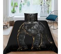 TZOVPCDFA Black Panther 3D Printing Duvet Cover Set Bedding Leopard Microfiber Match with Pillowcase Hidden Zipper Children Teenagers Single（135x200cm）