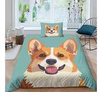 TZOVPCDFA Chai Gou 3D Printing Duvet Cover Set Bedding Cute Animals Microfiber Match with Pillowcase Hidden Zipper Children Teenagers Single(135x200cm)