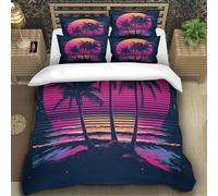 TZOVPCDFA Coconut Trees 3D Printing Duvet Covers Bedding Set Tropical Island Microfibre Soft Pillowcases Hidden Zipper Children Teenagers Super King（260x220cm）