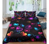 TZOVPCDFA Colourful Love 3D Printing Duvet Cover Set Bedding Glowing Heart Microfiber And Pillowcase Hidden Zipper for Kids King（220x240cm）