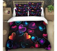 TZOVPCDFA Colourful Love 3D Printing Duvet Cover Set Bedding Glowing Heart Microfibre Soft Pillowcases Hidden Zipper for Kids Super King（260x220cm）