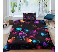 TZOVPCDFA Colourful Love 3D Printing Duvet Covers Bedding Glowing Heart Microfiber Match with Pillowcase Hidden Zipper Children Teenagers Single（135x200cm）
