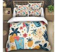 TZOVPCDFA Cool Summer Pattern 3D Printing Duvet Cover Set Bedding Set Lemonade Microfibre Soft Match with Pillowcase Hidden Zipper for Kids Single（140x200cm）