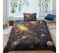 TZOVPCDFA Cosmic Planets 3D Printing Duvet Cover Set Bedding The Milky Way Microfiber And Pillowcase Hidden Zipper Children Teenagers Single(135x200cm)