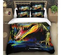 TZOVPCDFA Crocodile 3D Printing Duvet Cover Bedding Set Marsh Animals Microfibre Soft Match with Pillowcase Hidden Zipper Children Teenagers Super King(260x220cm)