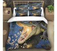 TZOVPCDFA Crocodile 3D Printing Duvet Cover Bedding Set Reptile Microfibre Soft Match with Pillowcase Hidden Zipper Children Teenagers Super King(260x220cm)