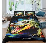 TZOVPCDFA Crocodile 3D Printing Duvet Cover Set Bedding Set Marsh Animals Microfibre Soft And Pillowcase Hidden Zipper Children Teenagers King(220x240cm)