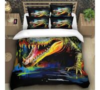 TZOVPCDFA Crocodile 3D Printing Duvet Cover Set Bedding Set Marsh Animals Microfibre Soft Match with Pillowcase Hidden Zipper for Kids Single(140x200cm)