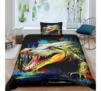 TZOVPCDFA Crocodile 3D Printing Duvet Covers Bedding Set Marsh Animals Microfiber Pillowcases Hidden Zipper Children Teenagers Single(135x200cm)