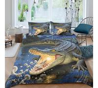 TZOVPCDFA Crocodile 3D Printing Duvet Covers Bedding Set Reptile Microfiber Match with Pillowcase Hidden Zipper for Kids King(220x240cm)