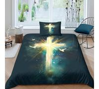 TZOVPCDFA Cross 3D Printing Duvet Covers Bedding Jesus Christ Microfiber Match with Pillowcase Hidden Zipper for Kids Single(135x200cm)