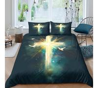 TZOVPCDFA Cross 3D Printing Duvet Covers Bedding Jesus Christ Microfibre Soft Pillowcases Hidden Zipper for Kids Double(200x200cm)
