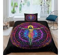 TZOVPCDFA Cross 3D Printing Duvet Covers Bedding Set Jesus Christ Microfiber And Pillowcase Hidden Zipper Children Teenagers Single(135x200cm)