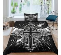 TZOVPCDFA Cross 3D Printing Duvet Covers Bedding Set Jesus Christ Microfiber Match with Pillowcase Hidden Zipper Children Teenagers Single(135x200cm)