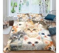 TZOVPCDFA Cute Cat 3D Printing Duvet Covers Bedding The Cartoon Microfiber And Pillowcase Hidden Zipper for Kids King（220x240cm）