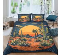 TZOVPCDFA Desert Cactus 3D Printing Duvet Covers Bedding Set Painting The Sunset Microfiber Match with Pillowcase Hidden Zipper for Kids King（220x240cm）