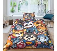 TZOVPCDFA Dog 3D Printing Duvet Covers Bedding Cartoon Animals Microfiber And Pillowcase Hidden Zipper for Kids Single(135x200cm)
