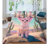 TZOVPCDFA Fennec Fox 3D Printing Duvet Cover Bedding Set Cute Animals Microfibre Soft Match with Pillowcase Hidden Zipper Children Teenagers King(220x240cm)