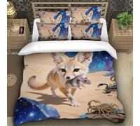 TZOVPCDFA Fennec Fox 3D Printing Duvet Cover Set Bedding Set Cute Animals Microfiber And Pillowcase Hidden Zipper Children Teenagers Single(140x200cm)