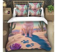 TZOVPCDFA Fennec Fox 3D Printing Duvet Covers Bedding Cute Animals Microfiber Match with Pillowcase Hidden Zipper for Kids Single(140x200cm)