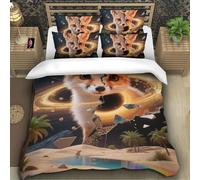 TZOVPCDFA Fennec Fox 3D Printing Duvet Covers Bedding Cute Animals Microfibre Soft Match with Pillowcase Hidden Zipper Children Teenagers Single(140x200cm)