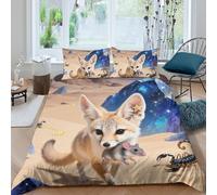 TZOVPCDFA Fennec Fox 3D Printing Duvet Covers Bedding Set Cute Animals Microfibre Soft And Pillowcase Hidden Zipper Children Teenagers King(220x240cm)