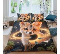 TZOVPCDFA Fennec Fox 3D Printing Duvet Covers Bedding Set Cute Animals Microfibre Soft Pillowcases Hidden Zipper Children Teenagers King(220x240cm)