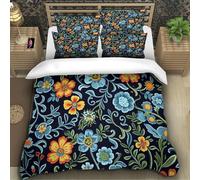 TZOVPCDFA Flower 3D Printing Duvet Cover Set Bedding Retro Style Microfibre Soft And Pillowcase Hidden Zipper for Kids Super King(260x220cm)