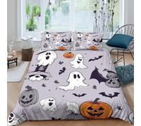 TZOVPCDFA Ghost 3D Printing Duvet Cover Set Bedding Halloween Microfiber Pillowcases Hidden Zipper for Kids King（220x240cm）