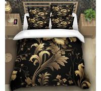 TZOVPCDFA Golden Flower 3D Printing Duvet Cover Set Bedding Retro Style Microfibre Soft Pillowcases Hidden Zipper Children Teenagers Super King(260x220cm)