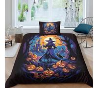 TZOVPCDFA Halloween 3D Printing Duvet Cover Set Bedding Set Witch Microfibre Soft And Pillowcase Hidden Zipper for Kids Single(135x200cm)