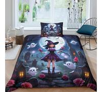 TZOVPCDFA Halloween 3D Printing Duvet Cover Set Bedding Witch Microfiber Pillowcases Hidden Zipper for Kids Single(135x200cm)