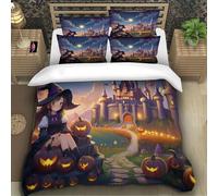 TZOVPCDFA Halloween 3D Printing Duvet Cover Set Bedding Witch Microfibre Soft Match with Pillowcase Hidden Zipper for Kids Single(140x200cm)