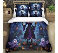 TZOVPCDFA Halloween 3D Printing Duvet Covers Bedding Set Witch Microfiber And Pillowcase Hidden Zipper Children Teenagers Single(140x200cm)