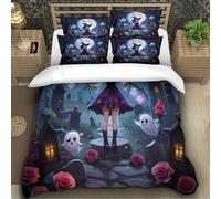 TZOVPCDFA Halloween 3D Printing Duvet Covers Bedding Set Witch Microfiber Pillowcases Hidden Zipper Children Teenagers Super King(260x220cm)