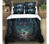 TZOVPCDFA Halloween 3D Printing Duvet Covers Bedding Strange Castle Microfibre Soft Match with Pillowcase Hidden Zipper for Kids Super King（260x220cm）