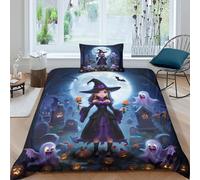 TZOVPCDFA Halloween 3D Printing Duvet Covers Bedding Witch Microfibre Soft Match with Pillowcase Hidden Zipper Children Teenagers Single(135x200cm)