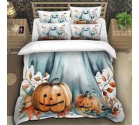 TZOVPCDFA Halloween Ghosts And Monsters 3D Printing Duvet Covers Bedding Cartoon Style Pattern Microfibre Soft Pillowcases Hidden Zipper for Kids Single(140x200cm)