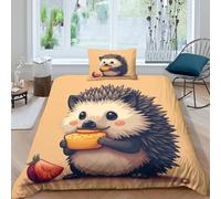 TZOVPCDFA Hedgehog 3D Printing Duvet Covers Bedding Set Cartoon Style Pattern Microfiber Match with Pillowcase Hidden Zipper for Kids Single(135x200cm)