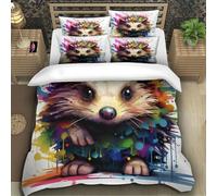 TZOVPCDFA Hedgehog 3D Printing Duvet Covers Bedding Set Cute Animals Microfiber Pillowcases Hidden Zipper Children Teenagers Super King(260x220cm)