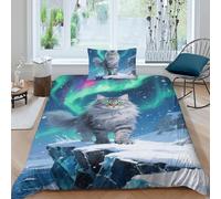 TZOVPCDFA Norwegian Forest Cat 3D Printing Duvet Cover Set Bedding Aurora Microfiber Pillowcases Hidden Zipper for Kids Single(135x200cm)