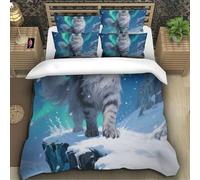 TZOVPCDFA Norwegian Forest Cat 3D Printing Duvet Cover Set Bedding Aurora Microfiber Pillowcases Hidden Zipper Children Teenagers Super King(260x220cm)