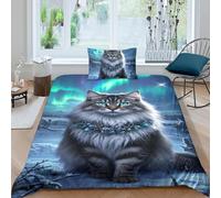 TZOVPCDFA Norwegian Forest Cat 3D Printing Duvet Cover Set Bedding Aurora Microfibre Soft And Pillowcase Hidden Zipper for Kids Single(135x200cm)