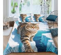 TZOVPCDFA Norwegian Forest Cat 3D Printing Duvet Cover Set Bedding Aurora Microfibre Soft Pillowcases Hidden Zipper for Kids King(220x240cm)