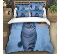 TZOVPCDFA Norwegian Forest Cat 3D Printing Duvet Cover Set Bedding Set Aurora Microfiber Match with Pillowcase Hidden Zipper for Kids Super King（260x220cm）