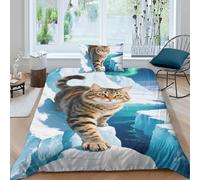 TZOVPCDFA Norwegian Forest Cat 3D Printing Duvet Cover Set Bedding Set Aurora Microfibre Soft And Pillowcase Hidden Zipper for Kids Single(135x200cm)