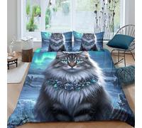 TZOVPCDFA Norwegian Forest Cat 3D Printing Duvet Covers Bedding Aurora Microfibre Soft Pillowcases Hidden Zipper Children Teenagers Double(200x200cm)