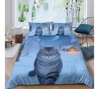 TZOVPCDFA Norwegian Forest Cat 3D Printing Duvet Covers Bedding Set Aurora Microfibre Soft Pillowcases Hidden Zipper for Kids King(220x240cm)