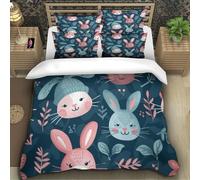 TZOVPCDFA Rabbit 3D Printing Duvet Covers Bedding Set The Cartoon Microfibre Soft And Pillowcase Hidden Zipper Children Teenagers Super King（260x220cm）